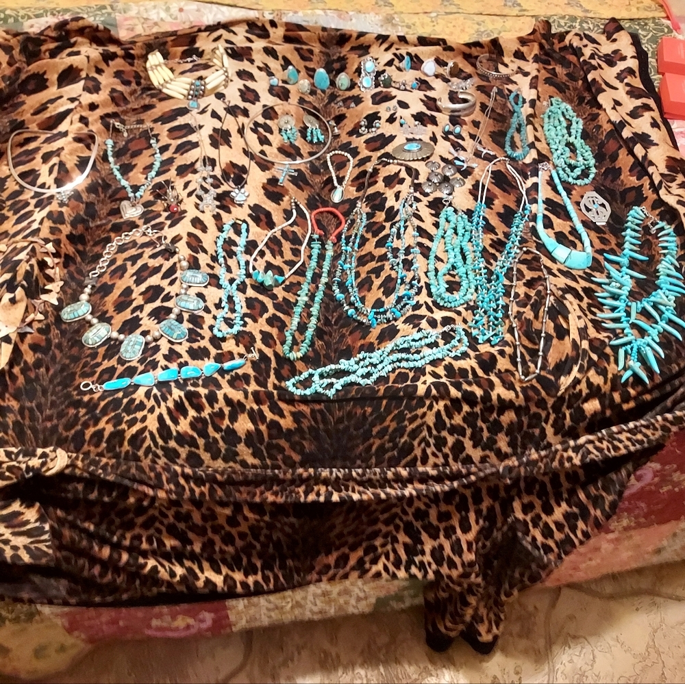 Lot Of Old Collection Silver,turquoise,sharks Tooth Necklace.started In 60s